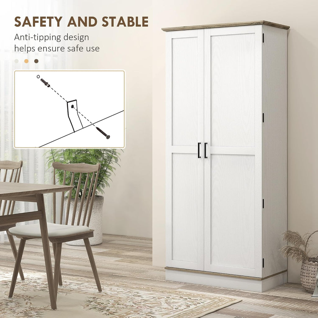 70" Tall Kitchen Pantry Cabinet, Modern Storage Cabinet with 6 Spice Racks and Adjustable Shelves, Freestanding Cupboard for Living Room, Dining Room, Cream White,15.7 * 31.5 * 69.8