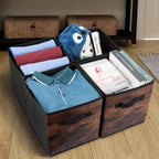 EWES 11 Inch Fabric Storage Cubes, 8 Pack Foldable Storage Bins with Handle, Storage Baskets Box for Shelves, Closet, Organizer, Rustic Brown and Black