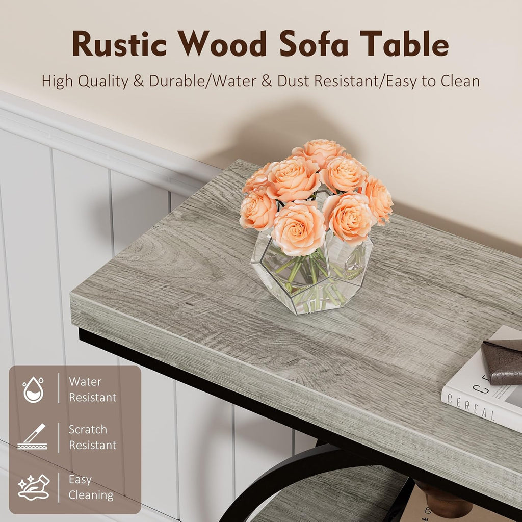 41.3" Console Table, Modern Sofa Table with Circle Base, 4-Tier Narrow Entryway Table for Hallway, Slim Industrial Accent Table with Storage Shelves for Living Room, Grey