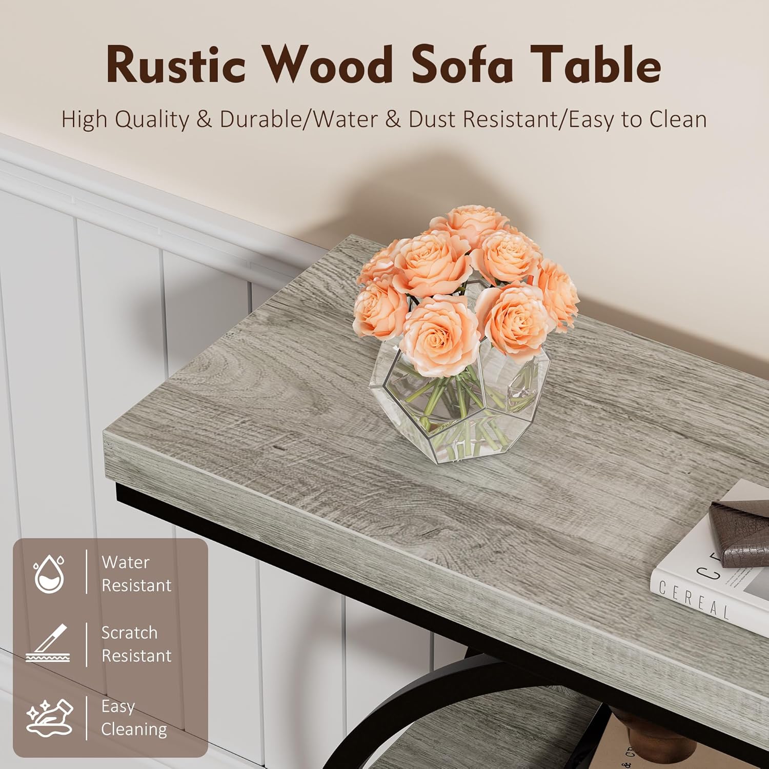 41.3" Console Table, Modern Sofa Table with Circle Base, 4-Tier Narrow Entryway Table for Hallway, Slim Industrial Accent Table with Storage Shelves for Living Room, Grey
