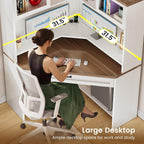 SEDETA 31.5" Corner Desk with Drawers, Small Office Computer Desk with Storage Shelves & Hutch for Small Space, Gaming Desk with LED Lights & Power Strip for Home Office, White + Brown