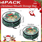 Zhengmy 4 Pack 30" 24" Wreath Storage Container Clear Christmas Wreath Storage Bags with Handle and Dual Zipper Plastic Decorative Garland Protector for Xmas Seasonal Holiday(Black)