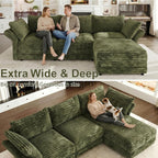 DreamDashio 7-Seat Sectional Sofa, Oversized Extra Wide Deep Seat Giant Detachable Modular Cloud Couch, Certified Corduroy Fabric with Storage & Detachable & Adjustable Arms, for Living Room, Green
