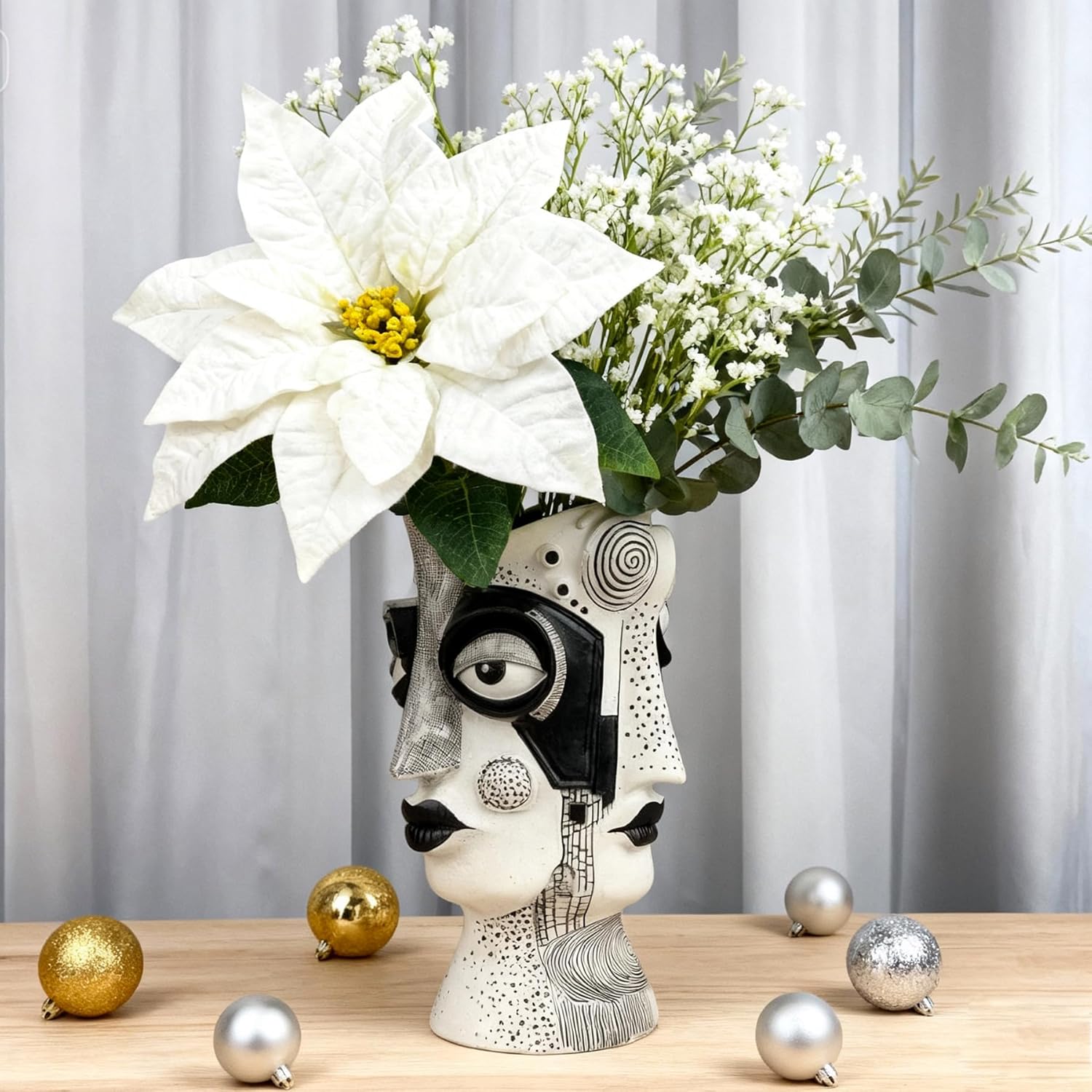 Face Vase - Flower Vase Unique, Funny Cool Abstract Art Decor Vase for Plants, Boho Flower Vase for Home Living Room Office Book Shelf