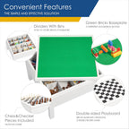 UTEX 3 in 1 Kids Activity Table with Storage, Kids Construction Play Table Compatible with Lego and Duplo Bricks, Chess Table for Building Block, Drawing, Crafts