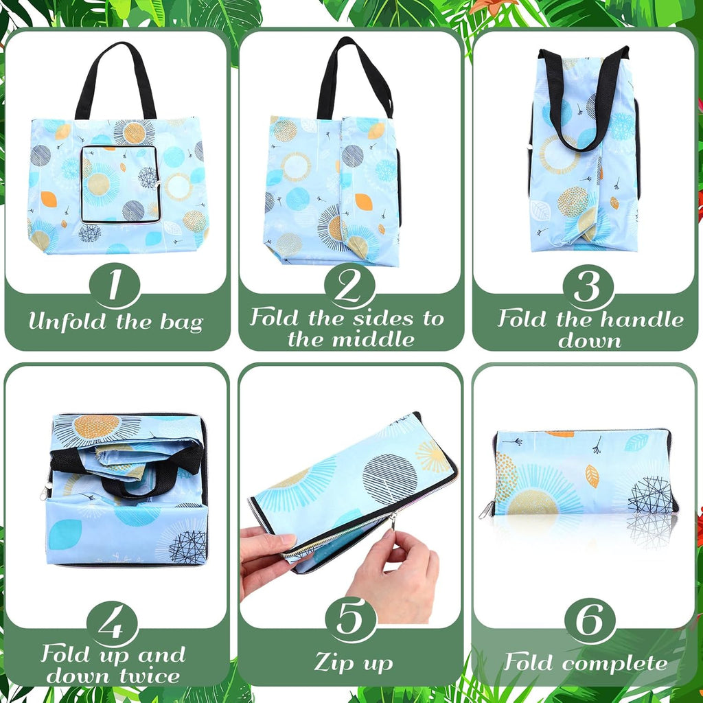 8-pack Summer Beach Tote Bags, Waterproof Sandproof Reusable Shopping & Groceries Bags with Zipper Foldable Pocket-size(Lively)