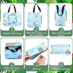8-pack Summer Beach Tote Bags, Waterproof Sandproof Reusable Shopping & Groceries Bags with Zipper Foldable Pocket-size(Lively)