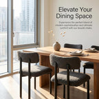 Boucle Dining Chairs Set of 4, Modern Upholstered Dining Room Chair with Curved Backrest, Sherpa Kitchen Chairs with Cushioned Seat and Black Metal Legs for Living Room Bedroom Vanity, Grey