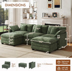 WorthFurni 111.4” Modular Sectional Sofa, U Shape Cloud Couch with 2 Movable Ottoman, Comfy Chenille Deep Seat Sofa with Soft Pillows for Living Room Apartment (Green)