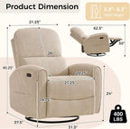 Power Swivel Rocker Recliner, Swivel Glider Nursery Electric Recliner Chair with Lumbar Support, Upholstered Rocking Recling Chairs for Adults Nursery, Living Room, Bedroom, Corduroy Camel