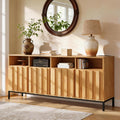 COCO DESIGN 70" Large Buffet Sideboard Cabinet with Power Outlets & Adjustable Shelves, Modern Farmhouse Accent Storage Credenza Console for Kitchen, Living Room, Oak
