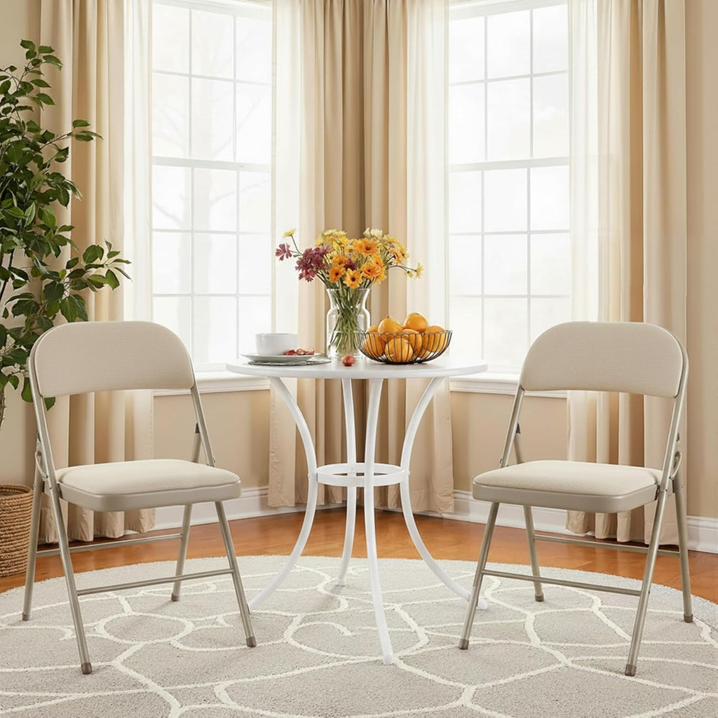 Simple Deluxe Dining Chairs Set of 2, Leather Cushion Foldable Contemporary Kitchen Side Chair with Padded Back & Sturdy Metal Legs, Upholstered Seat for Home/Living Room/Bedroom/Cafe, Tan