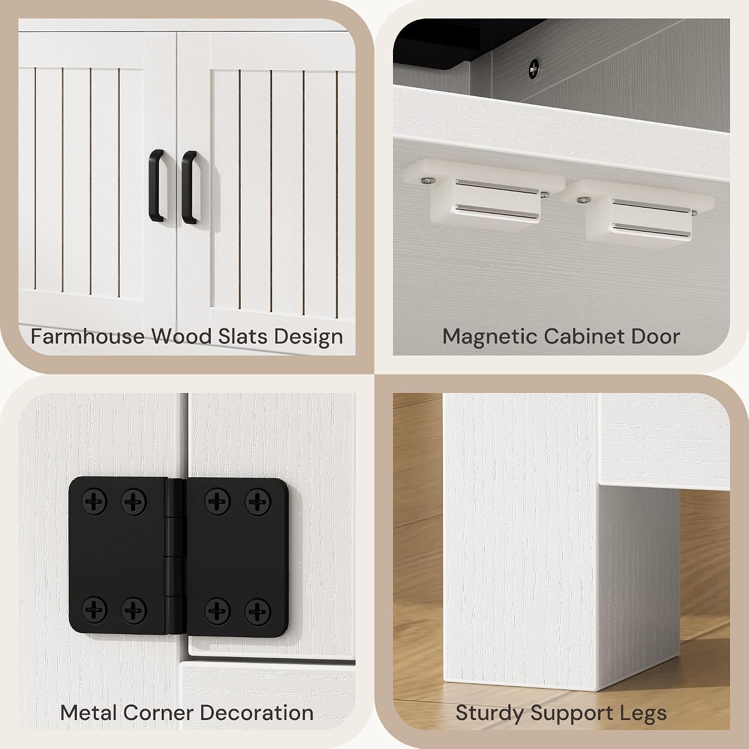 24" Farmhouse End Table Set of 2 with Charging Station, Large Square Side Table with Open Shelf and Barn Door Storage for Living Room, Bedroom (White)