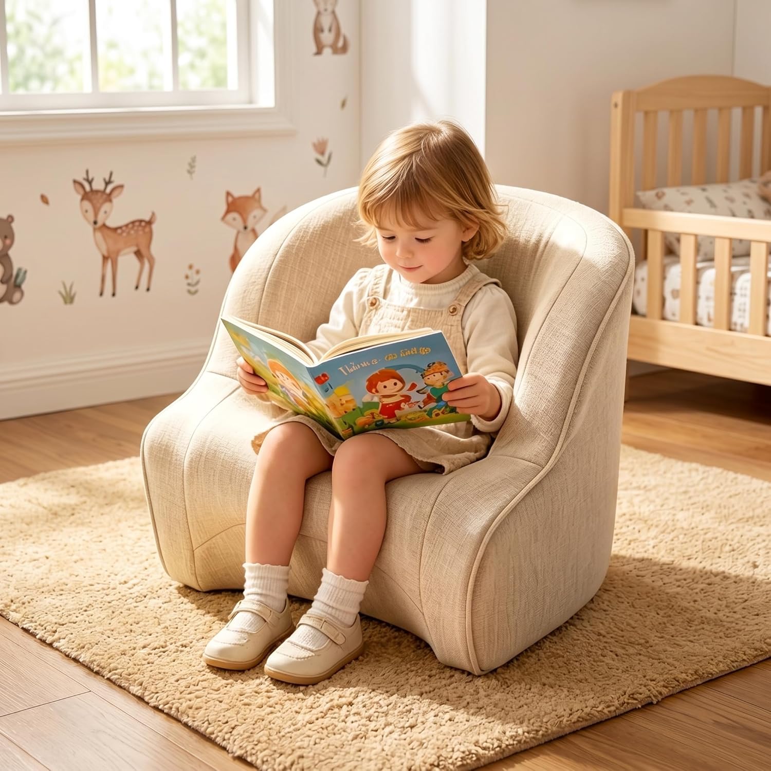Kids Bean Bag Chair, Toddler Couch with Storage Pocket, Soft Foam Baby Lounger for Playroom, Space-Saving Floor Chair for Boys & Girls (Child's Chair)