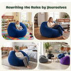 ZurNesfure Bean Bag Chairs for Adults 3FT Large Bean Bag Chair Memory Foam Filled Lazy Sofa with Removable Washable Cover Beanbag for Living Room Bedroom Dorm (Blue, Medium)