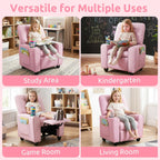 INFANS Kids Recliner, Toddler Lounge Chair with Adjustable Backrest Footrest Cup Holder Side Pockets, PU Leather Toddler Couch