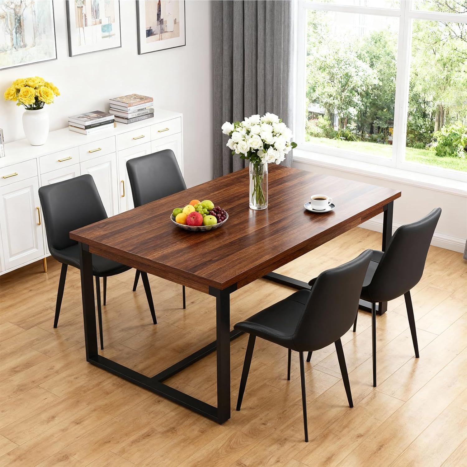 Modern Dining Chairs Set of 6, PU Leather Dining Room Chairs, Upholstered Kitchen Chairs with Ergonomic Backrest & Sturdy Metal Legs, Perfect for Dining Room, Living Room, Black