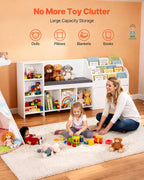 VEVOR Kids Reading Nook, Wooden Storage Bench with Backrest, Kids Bookshelf & Toy Organizer, Large Toy Box Chest for Playroom, Living Room or Entryway, Easy Assembly, 66.9 x 15.8 x 31.5 in, White