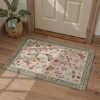 GENIMO 2x5 Runner Rug Non Slip Machine Washable Low Pile for Hallway Kitchen Laundry Room Bedroom Bathroom, Butterfly Garden Print Pattern Light Weight, Dusty Sage