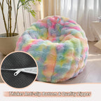 LIFEREVO Kids Fluffy Faux Rabbit Fur Bean Bag Cover (No Filler), Soft Fuzzy Stuffed Animal Storage Bubble Waffle Bean Bag for Plush Toys, Comfy Shaggy Furry Beanbag Cover Kids Girls Adults, Rainbow