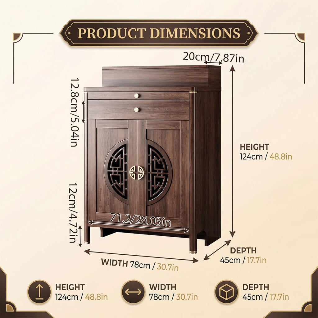 Solid Wood Personal Shrine Altar Table, Prayer Buddhist Niche Incense Table with Storage Cabinet, Buddha Niche Shrine Table, Buddhist Meditation Altar Cabinet (30.7 * 17.7 * 48.8in, Wood)