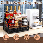 kimilus Coffee Syrup Rack Organizer, 3-Tier 8 Bottle Syrup Rack with 35 K Cup Drawer for Coffee Bar, Countertop Bottle Holder Stand for Dressing for Kitchen Cafe Station