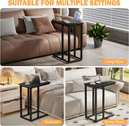 VECELO Universal C-Shaped Side Table, Multi-Functional Snack & TV Tray for Living Room, Bedroom, Black (2 Set)