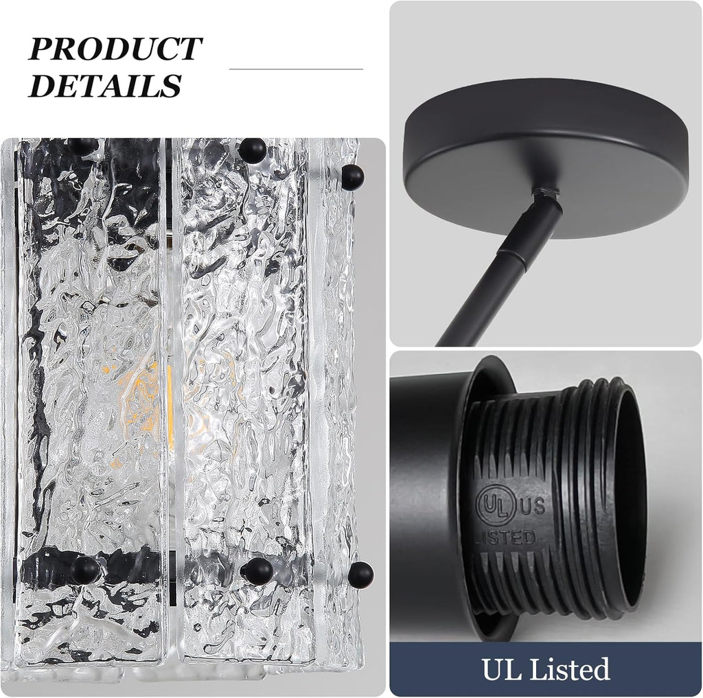 Black Glass Pendant Lights Kitchen Island, Water Ripple Round Pendant Lights Adjustable Modern Hanging Pendant Light Fixtures for Kitchen Island Dining Room Above Sink Foyer Entryway 1 Pack