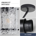 Black Glass Pendant Lights Kitchen Island, Water Ripple Round Pendant Lights Adjustable Modern Hanging Pendant Light Fixtures for Kitchen Island Dining Room Above Sink Foyer Entryway 1 Pack
