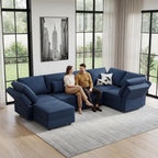 Vesgantti Sectional Couches with Storage Seats, 92" V Shaped Convertible Modular Sectional Sofa, 5 Seat & 1 Ottoman Velvet Storage Chaises Deep Seat Couch for Living Room, Bedroom, Apartment, Blue