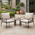 Modern Outdoor Lounge Chairs Set of 2, All-Weather Patio Accent Chairs with Thick Cushions & Durable Metal Frame for Backyard Seating, Balcony, Garden & Outdoor Living, Beige