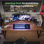 Huuger Computer Desk, 55 Inch Home Office Desk, Gaming Writing Work from Home Study Desk, Large Legroom, Sturdy Metal Frame, Modern Simple, Rustic Brown