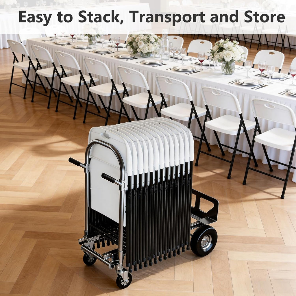 Plastic Folding Chair 4 Pack, Outdoor Sturdy Metal White Folding Chairs for Outside Indoor, Portable 350 lbs Capacity Heavy Duty Foldable Commercial Seating for Picnic, Party, Patio, White