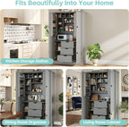 Virubi 42.3x20.0x70.9 inch Freestanding Kitchen Pantry Cabinet, Tall Storage Workstation with 4 Doors, 3 Drawers, 6 Door Shelves, Removable Shelves & 6 Wine Racks for Dining (Grey)
