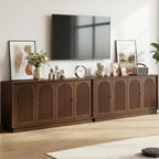 63" Buffet Sideboard Cabinet with Storage, Modern Credenza w/4 Fluted Arched Doors & Adjustable Shelves, Wood Accent Cabinet Coffee Bar Console Table for Living Room Kitchen (Walnut)