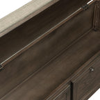 OSP Home Furnishings Dover Coastal Lift-Top Storage Bench with Shutter Face Styling, Dark Walnut Finish with Beige Fabric Cushion