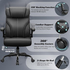 HeroSet Office Chair, Ergonomic Big and Tall Computer Desk Chairs, Executive Breathable Leather Chair with Adjustable Flip-up Armrests, Lumbar Support Swivel PC Chair with Rocking Function,Matte Black