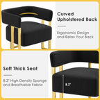 STHOUYN Modern Black Boucle Dining Chairs Set of 4 with Gold Metal Legs, Mid Century Barrel Kitchen Chairs Set, Upholstered Accent Armchairs Dining Room Set, Living Room, Apartment (Black, 4pcs)
