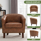 PU Leather Barrel Accent Chairs Set of 2, Modern Upholstered Armchair Round Club Chair for Living Room, Comfy Nailed Trim Arm Chair Bedroom Side Reading Seat - Brown