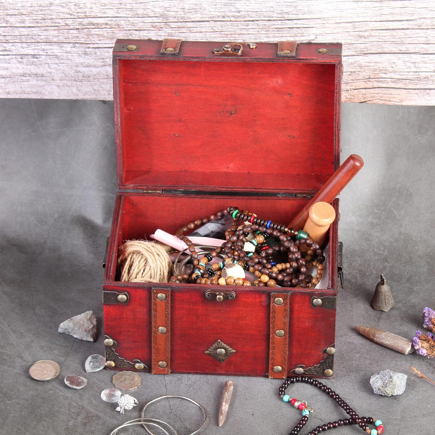 Vintage Trunk Set of 2 Wooden Treasure Chest Boxes Witchcraft Supplies Kit Witch Box Decorative Storage Chest Box with Lock Handcrafted Decorative Boxes with Lids Stackable Storage Chests Large