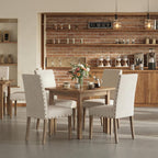 Upholstered Dining Chair Modern Stylish Parsons Kitchen Diner High Back with Bronze Nailhead Trim & Wood Legs, Set of 2, Beige