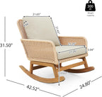 Christopher Knight Home Nadine Patio Rocking Chair, Wicker Rocker, Wood Leg Rocking Chair, PE Rattan Wicker Chair, Rocking Chair with Cushions, Comfort Wicker Rocker for Backyard Balcony Porch, Beige