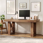 LITTLE TREE 63-Inch Computer Desk, Simple Thick Appearance, Study Gaming Writing Workstation Executive Office Desk for Home, Study Room, Office, Rustic Brown