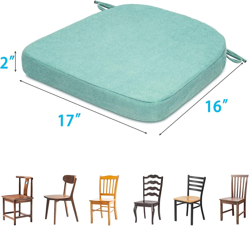 Chair Cushions for Dining Chairs, D-Shaped Non-Slip Seat Cushions with Removable Washable Covers & Ties, Chair Pads for Kitchen, Indoor Patio 17" x 16" (Aqua Blue, 6 Count) High-Resilience Foam