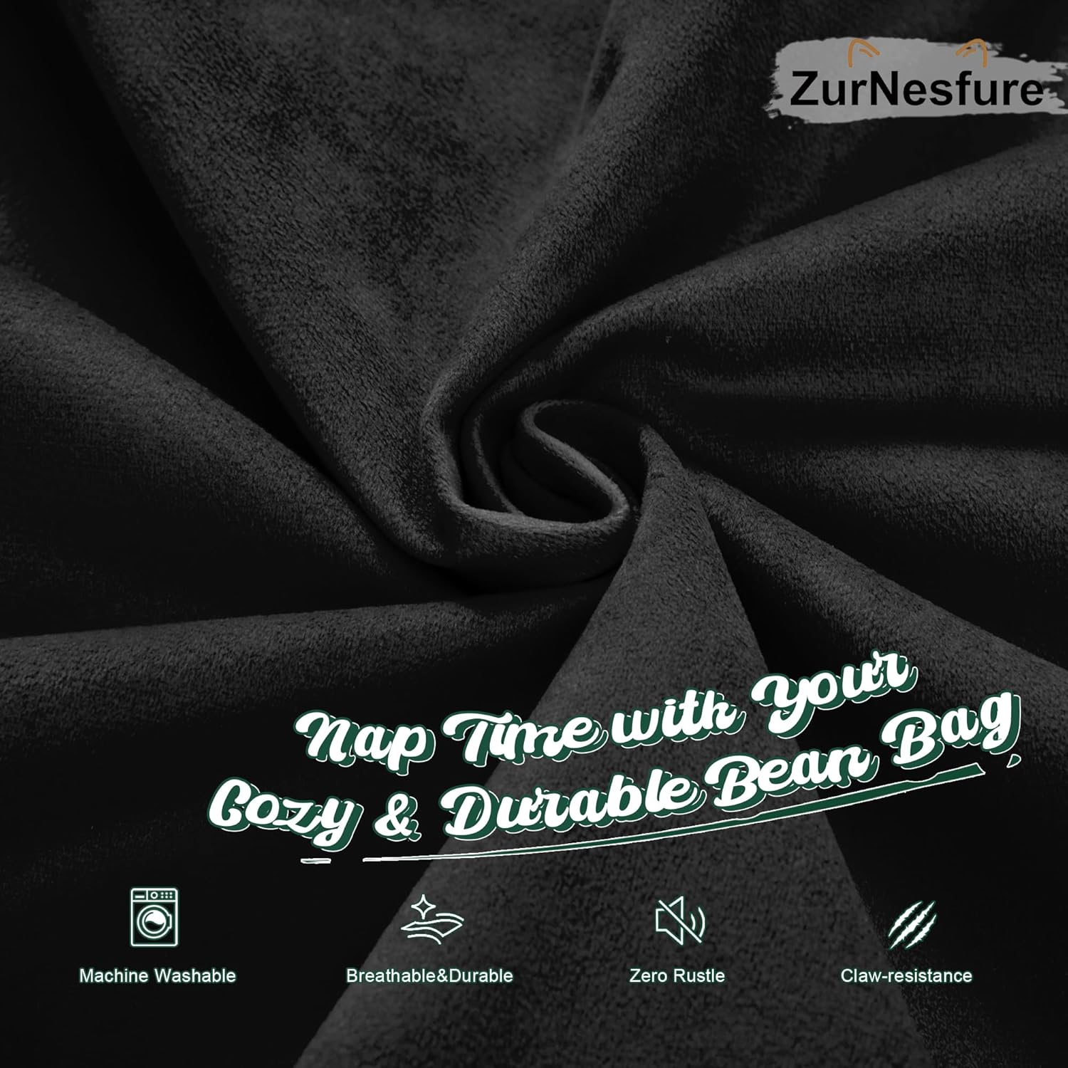ZurNesfure Bean Bag Chairs for Adults 3FT Large Bean Bag Chair Memory Foam Filled Lazy Sofa with Removable Washable Cover Beanbag for Living Room Bedroom Dorm (Black, Medium)