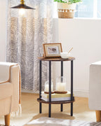 CHOEZON Round Side Table, 2-Tier End Table, Small Round Nightstand, Mini Fridge Stand with Power Outlet, Large Side Table with Fabric Drawer for Dorm, Kitchen, Living Room TBZ01BF-TBZ56UBF
