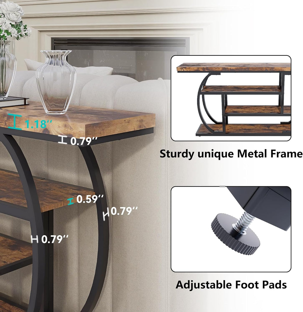 63" Narrow Console Table with Storage, 4-Tier Sofa Table Behind Couch, Industrial Entryway Accent Table with Metal Frame for Living Room, Hallway, Foyer