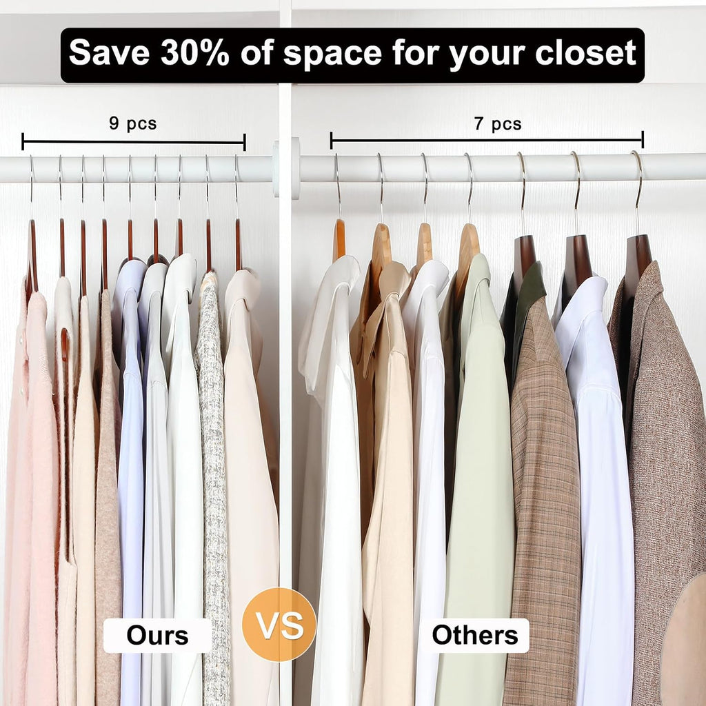 TOPIA HANGER Wooden Hangers 30 Pack, 0.28-inch Thick Slim Wood Clothes Hanger with Flat Design and Smooth Notches, Lightweight Space Saving Hangers for Shirt, Coat, Camisole (Walnut)-CT31WA
