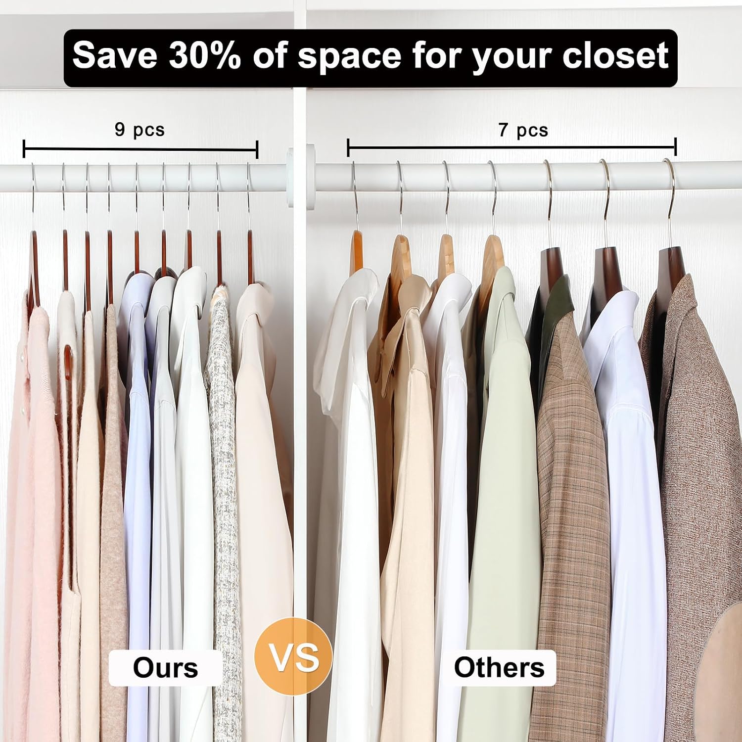 TOPIA HANGER Wooden Hangers 30 Pack, 0.28-inch Thick Slim Wood Clothes Hanger with Flat Design and Smooth Notches, Lightweight Space Saving Hangers for Shirt, Coat, Camisole (Walnut)-CT31WA