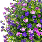2 Pack Artificial Boxwood Topiary Ball Trees with Spikes, Outdoor UV Resistant Fake Plants Flowers, Faux Bushes Shrubs Greenery for Planters Yard Porch Pathway Office Balcony Decor - Purple